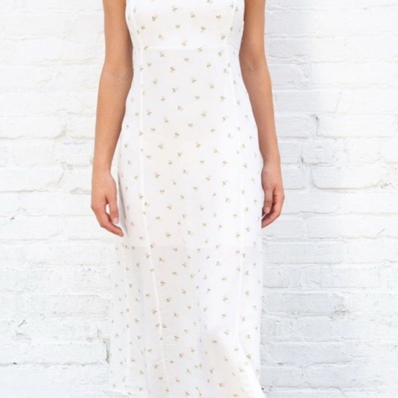 Brandy Melville White Ditzy Floral Cami Strap Sleeveless Tie Back Maxi Sundress - Picture 1 of 7